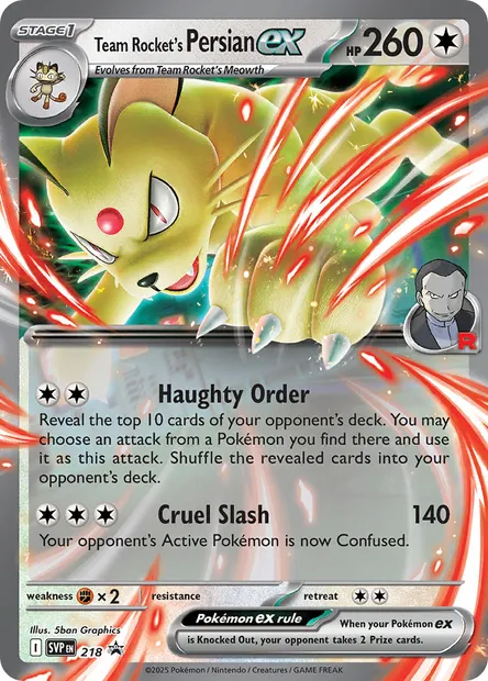Team Rocket's Persian ex, Pokémon card PR-SV 218 — SVP Black Star Promos set