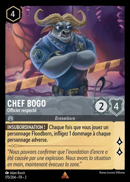 Chef Bogo - Officier respecté, carte Disney Lorcana CH2-175 — extension L'Ascension des Floodborn