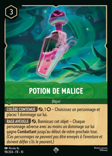 Potion de malice, carte Disney Lorcana CH10-098 — extension Lueurs dans les Profondeurs