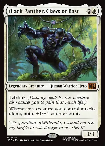 Black Panther, Claws of Bast, Magic card MSC 829 — Marvel Super Heroes Commander set
