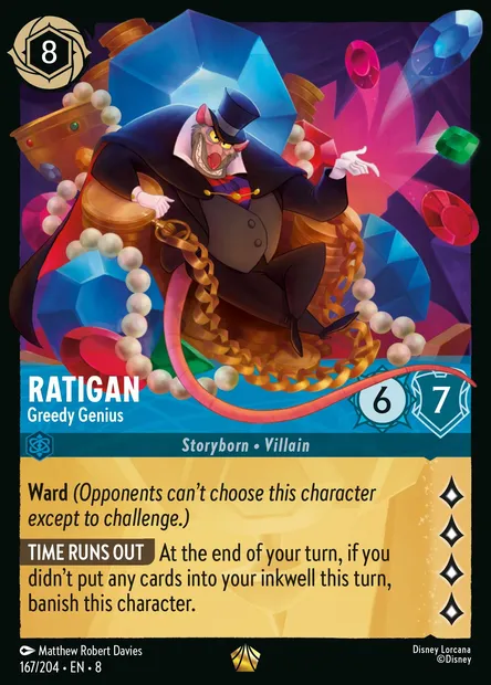 Ratigan - Greedy Genius, Disney Lorcana card CH8-167 — The Reign of Jafar set