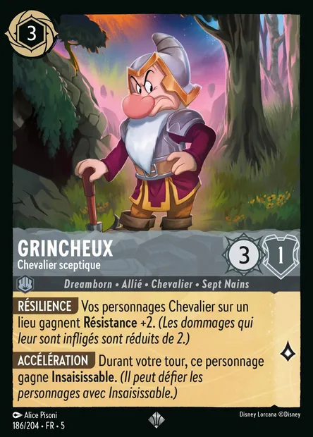 Grincheux - Chevalier sceptique, carte Disney Lorcana CH5-186 — extension Ciel Scintillant