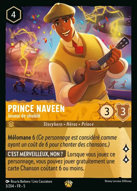 Prince Naveen - Joueur de ukulélé, carte Disney Lorcana CH5-003 — extension Ciel Scintillant