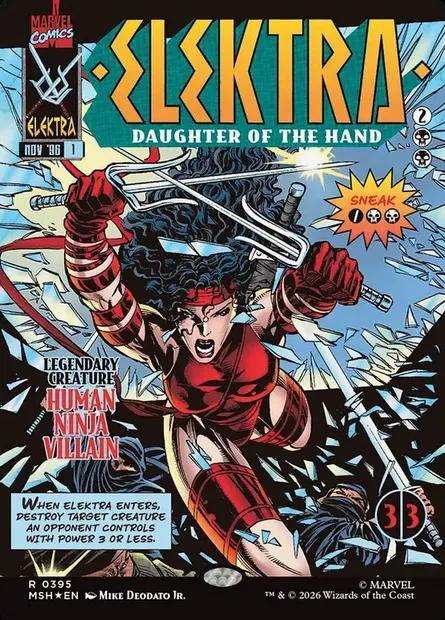 Elektra, fille de la Main, carte Magic MSH 395 — extension Marvel Super Heroes