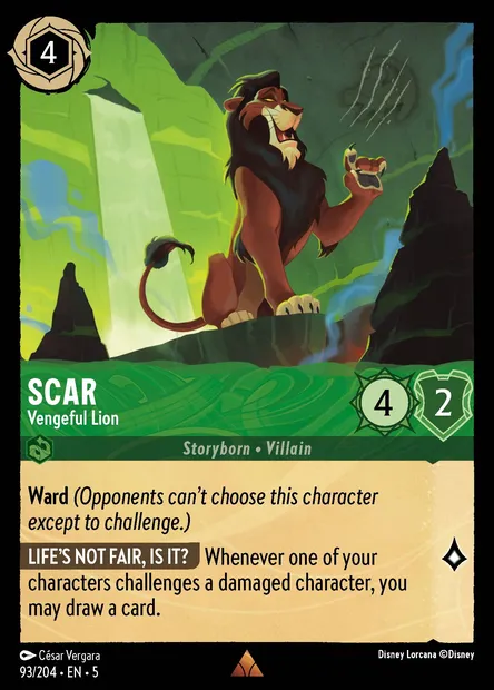 Scar - Vengeful Lion, Disney Lorcana card CH5-093 — Shimmering Skies set
