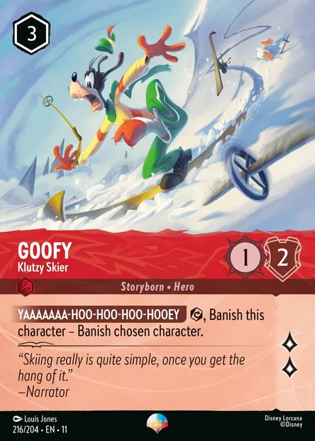 Goofy - Klutzy Skier, Disney Lorcana card CH11-216 — Winterspell set
