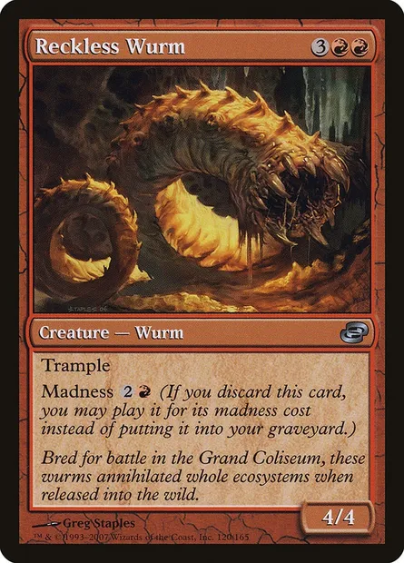 Reckless Wurm, Magic card PLC 120 — Planar Chaos set