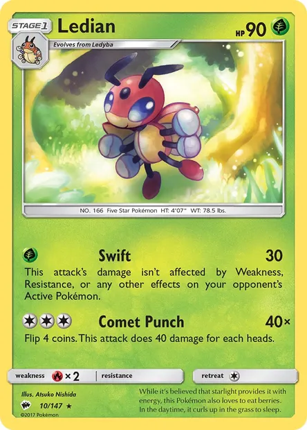 Ledian, Pokémon card BUS 10 — Burning Shadows set