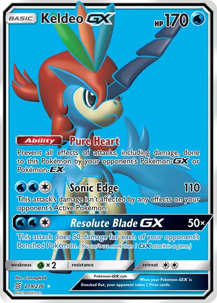 Keldeo GX, Pokémon card UNM 219 — Unified Minds set