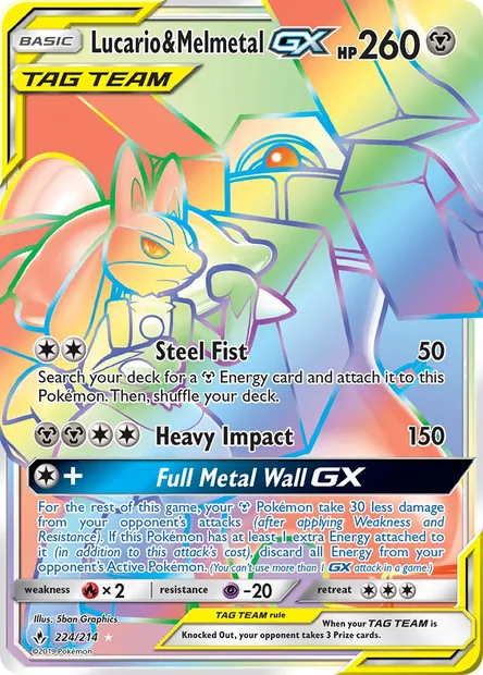 Lucario & Melmetal GX, Pokémon card UNB 224 — Unbroken Bonds set