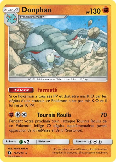 Donphan, carte Pokémon LOT 112 — extension Tonnerre Perdu