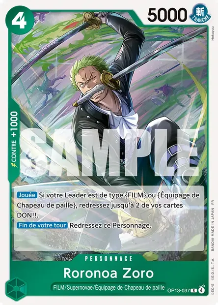 Roronoa Zoro, carte One Piece OP13-037 — extension SUCCESSEURS