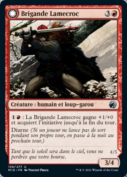 Brigande Lamecroc // Éviscératrice Lamecroc, carte Magic MID 139 — extension Innistrad : chasse de minuit