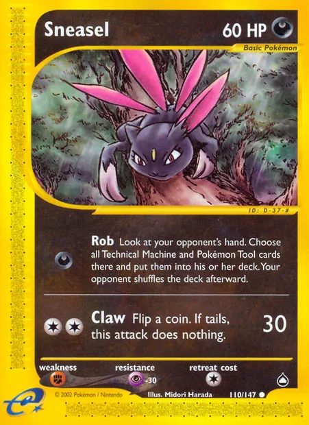 Sneasel, Pokémon card AQ 110 — Aquapolis set