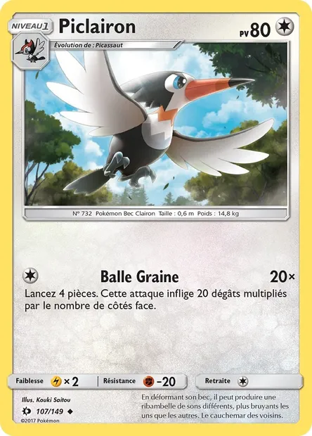 Piclairon, carte Pokémon SUM 107 — extension Soleil et Lune