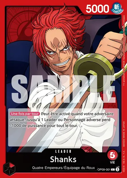 Shanks, carte One Piece OP09-001 — extension LES NOUVEAUX EMPEREURS
