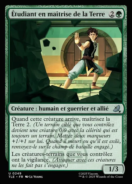 Étudiant en maîtrise de la Terre, carte Magic TLE 249 — extension Avatar: The Last Airbender Eternal