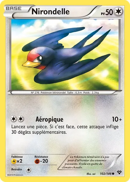 Nirondelle, carte Pokémon XY 102 — extension XY
