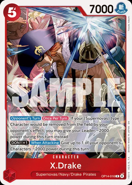 X.Drake, One Piece card OP14-016 — THE AZURE SEA’S SEVEN set