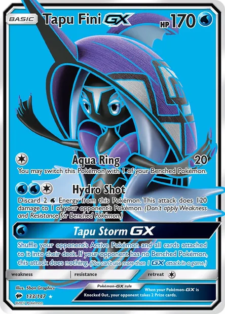 Tapu Fini GX, Pokémon card BUS 133 — Burning Shadows set