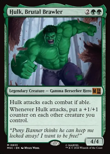 Hulk, Brutal Brawler, Magic card MSC 833 — Marvel Super Heroes Commander set