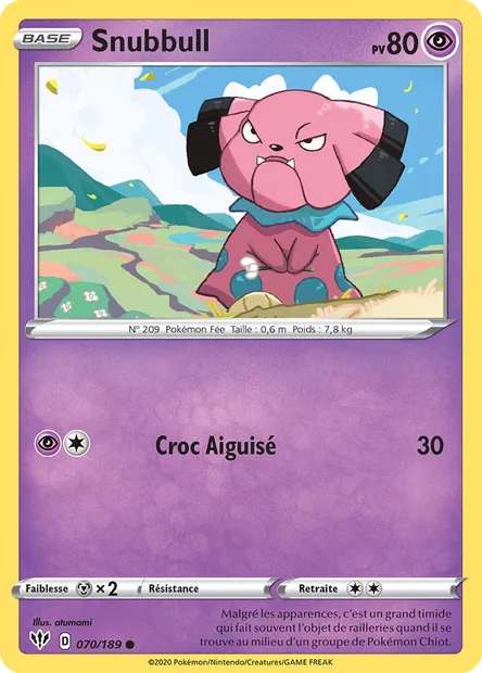 Snubbull, carte Pokémon DAA 70 — extension Ténèbres Embrasées