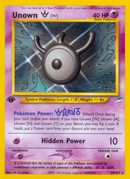 Unown [W], Pokémon card NDE 29 — Neo Destiny set