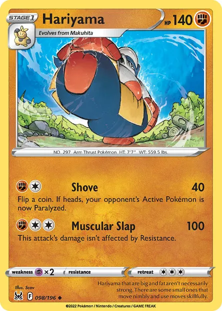 Hariyama, Pokémon card LOR 098 — Lost Origin set