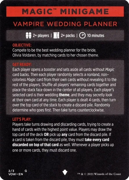 Vampire Wedding Planner // Vampire Wedding Planner (cont'd), carte Magic MVOW 2 — extension Innistrad: Crimson Vow Minigames