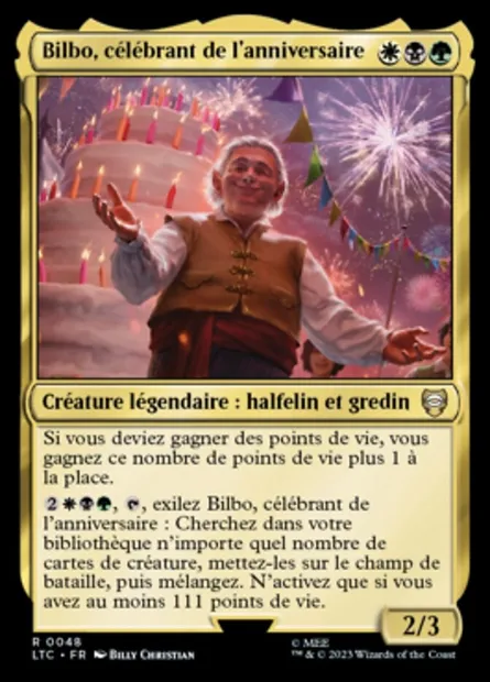 Bilbo, célébrant de l'anniversaire, carte Magic LTC 48 — extension Tales of Middle-earth Commander