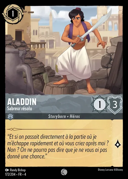 Aladdin - Sabreur résolu, carte Disney Lorcana CH4-172 — extension Le Retour d'Ursula