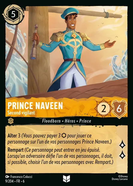 Prince Naveen - Second vigilant, carte Disney Lorcana CH6-009 — extension La Mer Azurite