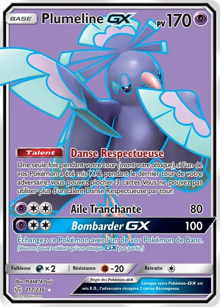 Plumeline GX, carte Pokémon CEC 217 — extension Éclipse Cosmique