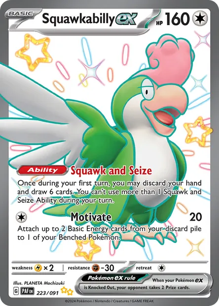 Squawkabilly ex, Pokémon card PAF 223 — Paldean Fates set
