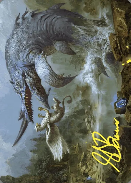 Horned Loch-Whale // Horned Loch-Whale, carte Magic AWOE 6 — extension Wilds of Eldraine Art Series