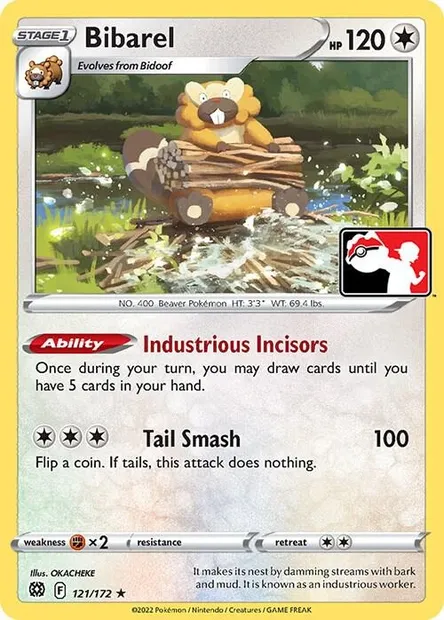 Bibarel, Pokémon card PPS 121-3 — Play! Pokémon Prize Pack Series set