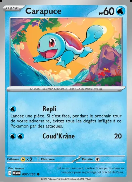 Carapuce, carte Pokémon MEW 007 — extension 151