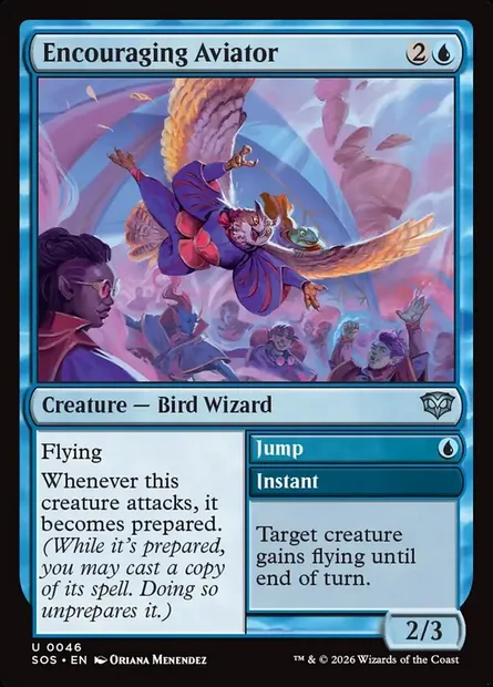 Encouraging Aviator // Jump, Magic card SOS 46 — Secrets of Strixhaven set