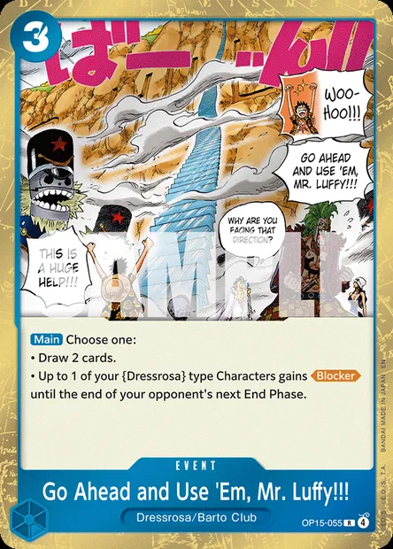 Go Ahead and Use 'Em, Mr. Luffy!!!, One Piece card OP15-055 — ADVENTURE ON KAMI’S ISLAND set