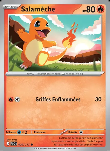 Salamèche, carte Pokémon ASC 020 — extension Héros Transcendants