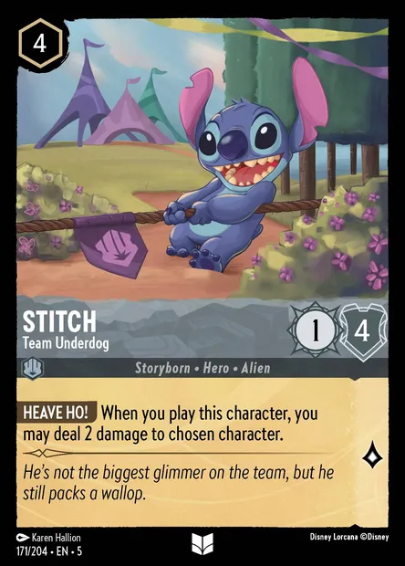 Stitch - Team Underdog, Disney Lorcana card CH5-171 — Shimmering Skies set