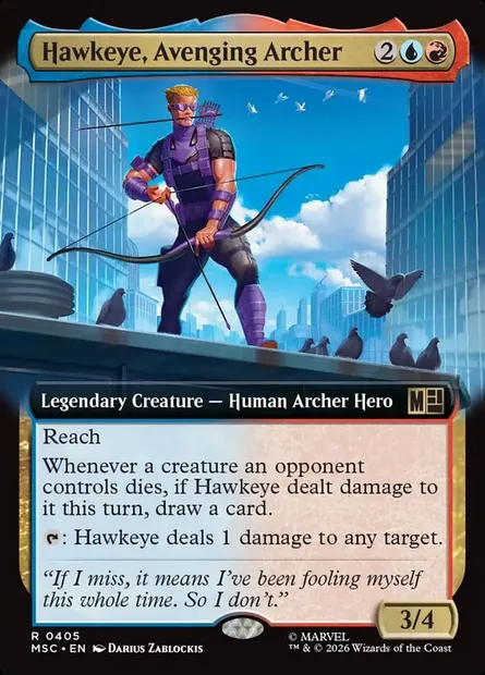 Hawkeye, Avenging Archer, Magic card MSC 405 — Marvel Super Heroes Commander set