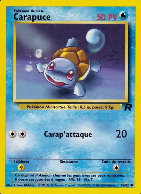 Carapuce, carte Pokémon TR 68 — extension Team Rocket