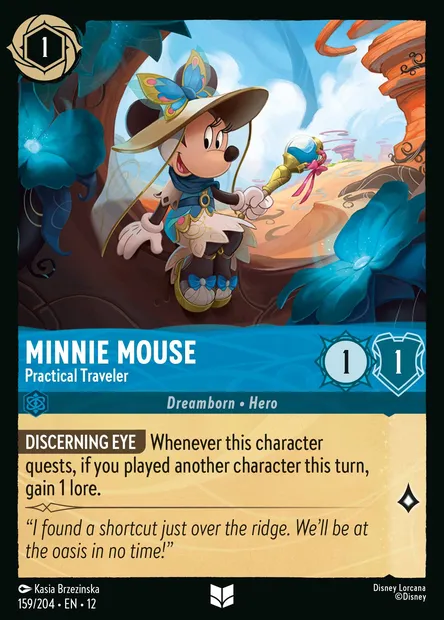Minnie Mouse - Practical Traveler, Disney Lorcana card CH12-159 — Wilds Unknown set