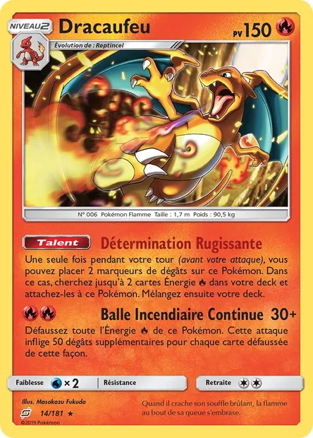 Dracaufeu, carte Pokémon TEU 14 — extension Duo de Choc