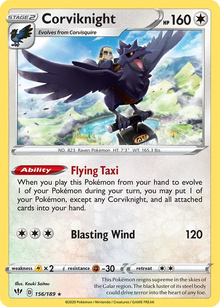 Corviknight, Pokémon card DAA 156 — Darkness Ablaze set