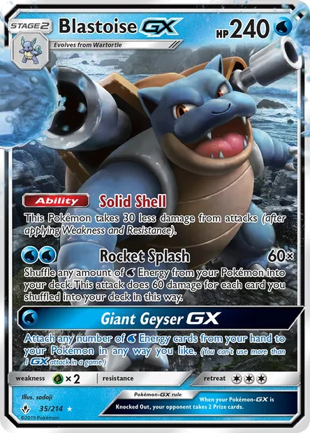 Blastoise GX, Pokémon card UNB 35 — Unbroken Bonds set