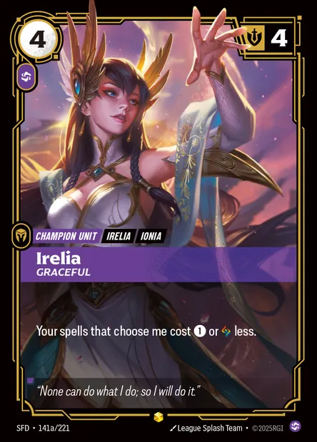 Irelia, carte Riftbound SFD 141a — extension Spiritforged