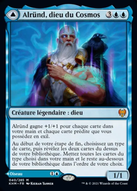 Alründ, dieu du Cosmos // Hakka, corbeau chuchotant, carte Magic KHM 40 — extension Kaldheim