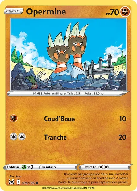 Opermine, carte Pokémon LOR 106 — extension Origine Perdue